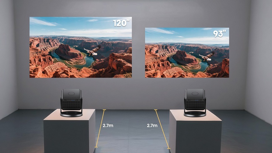 Laser TV Hisense C3 promítá různé úhlopříčky na stejnou vzdálenost