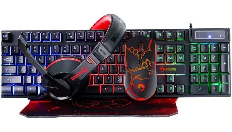 Klávesnice s myší Marvo CM409 CZ/SK + headset a podložka pod myš černá