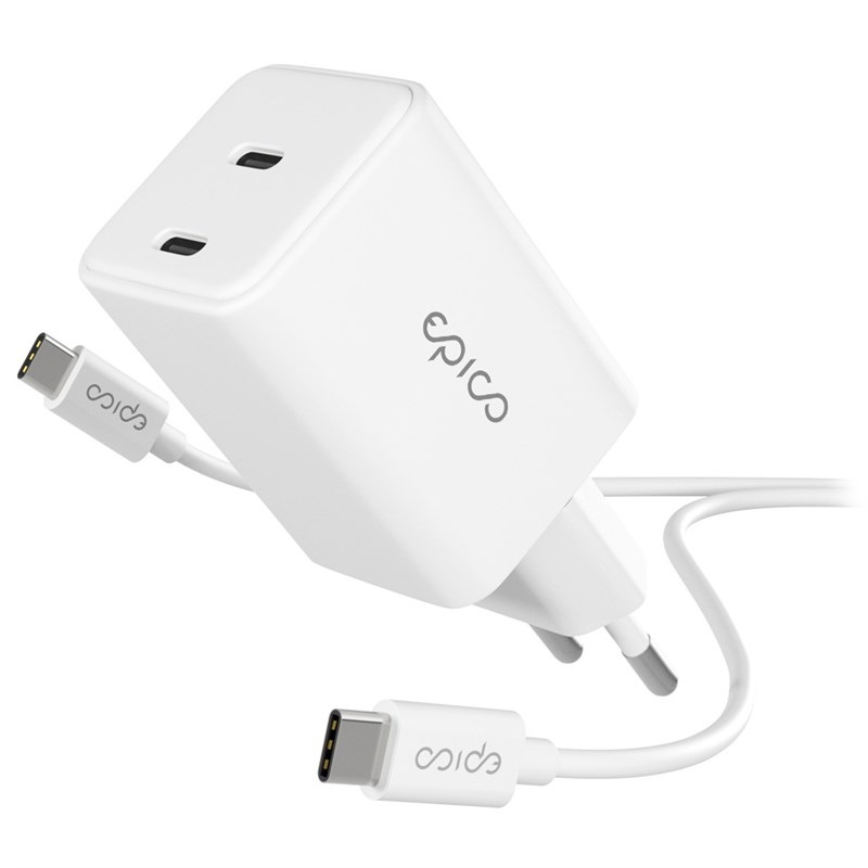 Nabíječka do sítě Epico UltraBoost GaN 45W 2x USB-C + kabel bílá