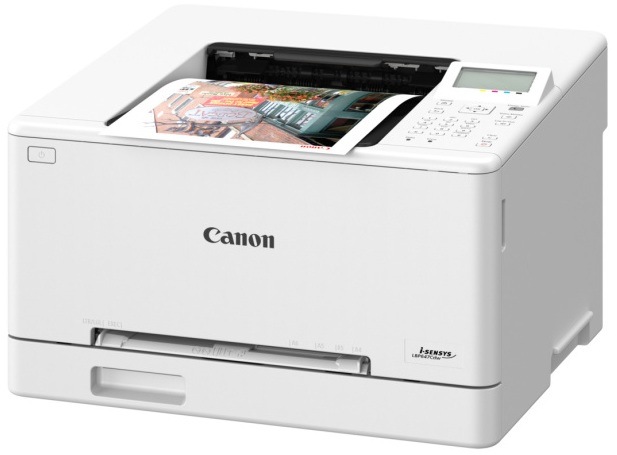 Tiskárna laserová Canon i-SENSYS LBP647Cdw A4 zobrazená shora s vytisknutou fotografií