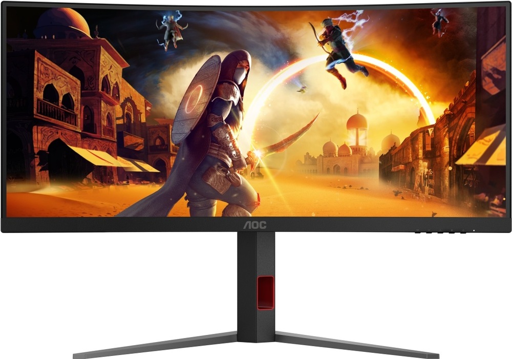 Herní monitor AOC CU34G4Z černý Čelní pohled na ultrawide monitor AOC CU34G4Z se zakřiveným panelem, rychlým obnovováním i odezvou