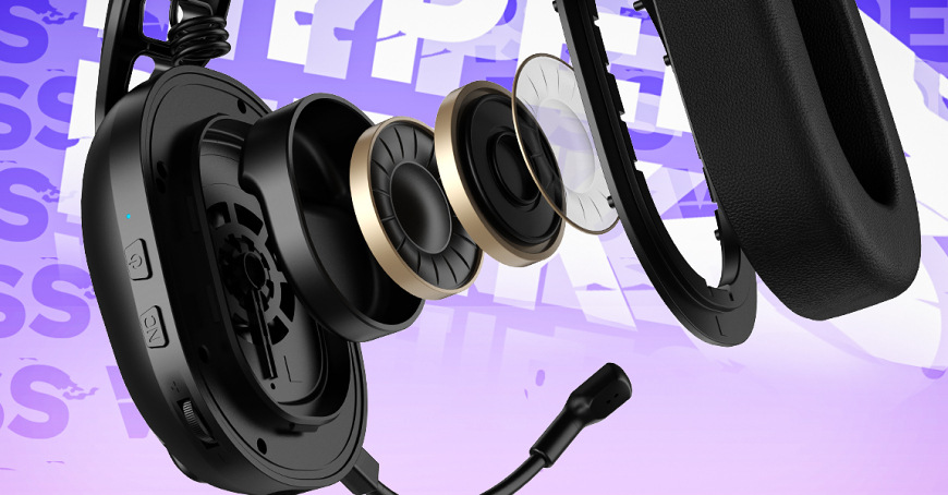 Headset HATOR Hyperpunk 3 černý Rozložená vizualizace vnitřních částí mušle černého headsetu HATOR Hyperpunk 3 Wireless