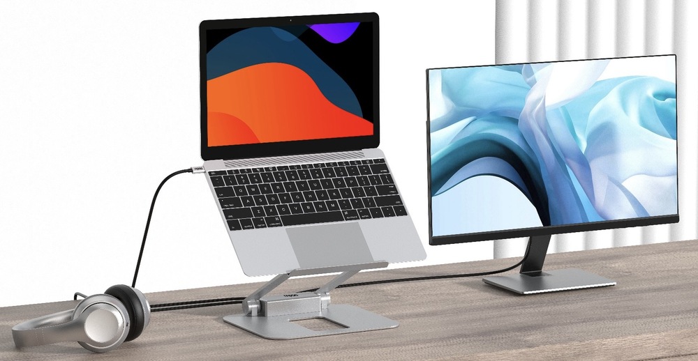 Podstavec pro notebooky Rapoo UCS5001 s magnetickým multiport hubem USB-C 5v1 stříbrný