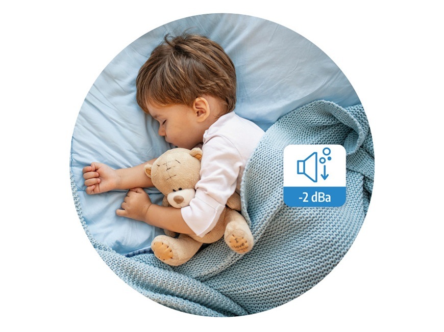 Detail obrázku spícího dítěte při programu SilentWash.