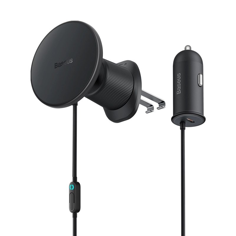 Držák na mobil Baseus do ventilační mřížky s nabíječkou USB-C 15W+25W černý