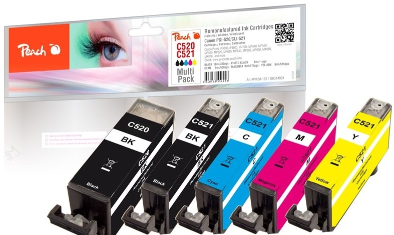 Inkoustová náplň Peach Canon PGI-520/CLI-521, MultiPack, 1x19, 4x9 ml - CMYK