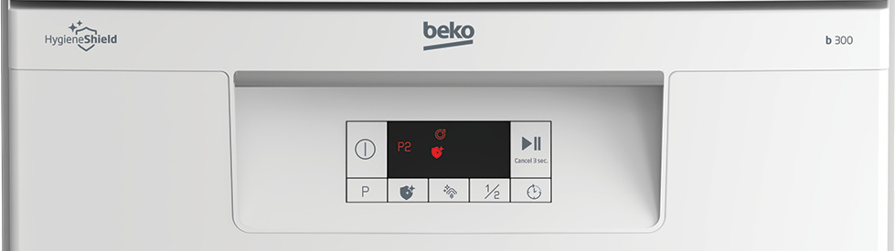 Myčka nádobí Beko Beyond BDFS15030W bílá Detail ovládacího panelu myčky nádobí Beko BDFS15030W