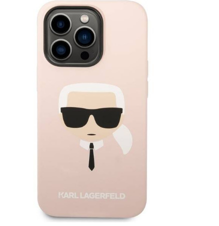 Kryt na mobil Karl Lagerfeld Liquid Silicone Karl Head na Apple iPhone 14 Pro Max růžový KLGKLHCP14XSLKHLP