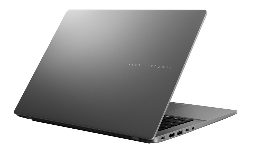 Notebook Asus Vivobook S14 stříbrný Pootevřený notebook ASUS Vivobook S 14 zezadu