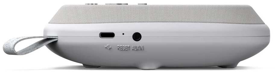 Přenosný reproduktor Hama Calm bílý Zadní strana reproduktoru Hama Calm s USB-C konektorem, AUX vstupem a tlačítkem RESET