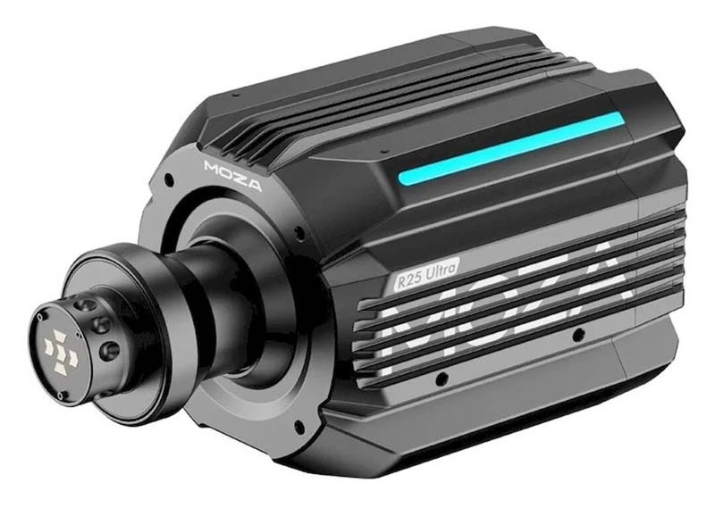 Základna volantu Moza Racing R25 Ultra Direct Drive s hliníkovým povrchem.