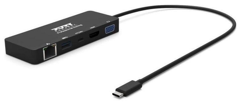 USB Hub PORT CONNECT USB-C/LAN, HDMI, VGA, USB-C PD 3.0 85W, USB-A černý