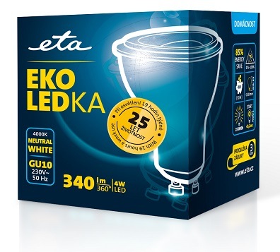 Žárovka LED ETA EKO LEDka bodová 4W, GU10, neutrální bílá žárovka ETAGU10W4NW01 LED