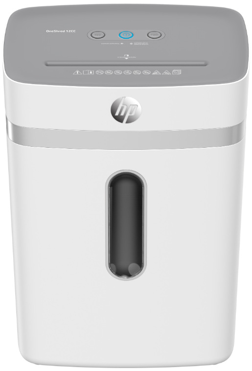 Přední pohled na Skartovač HP OneShred 12CC s průhledovým okénkem