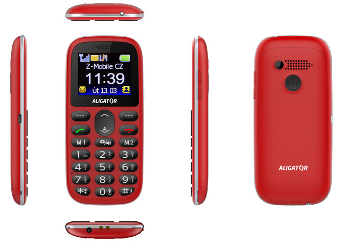 Mobilní telefon Aligator A510 Senior stříbrný/červený