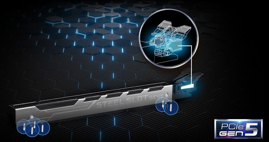 Zesílený PCIe 5.0 Steel Slot na desce ASRock B860 Pro-A pro vyšší odolnost vůči těžkým grafickým kartám