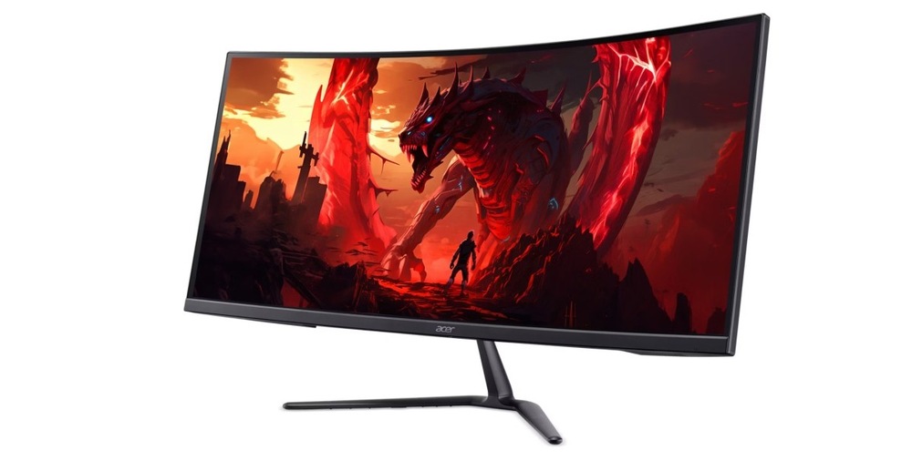 Herní monitor Acer Nitro ED340CUR J0bmiipx zapnutý a natočený doleva