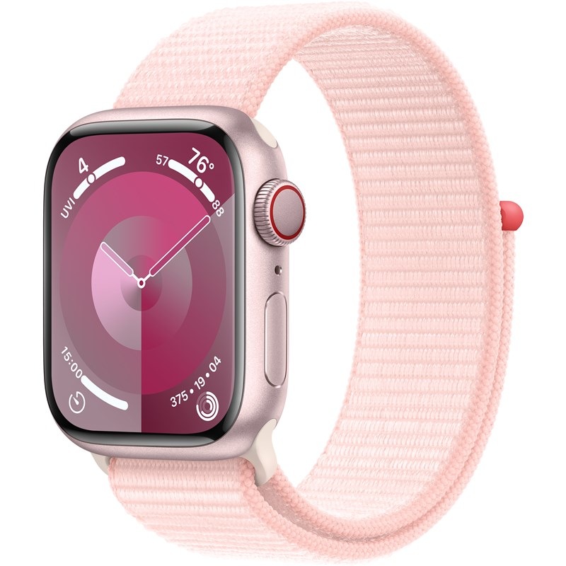 Chytré hodinky Apple Watch Series 9 GPS + Cellular 41mm pouzdro z růžového hliníku - světle růžový provlékací sportovní řemínek