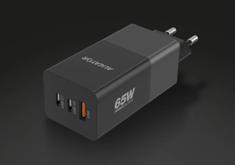 Nabíječka do sítě Aligator GaN, PD 65W, 2xUSB-C + USB černá
