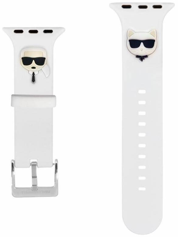 Řemínek Karl Lagerfeld Karl and Choupette na Apple Watch 42/44/45mm bílý