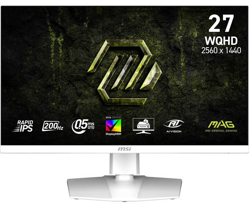 Herní monitor MSI MAG 274QRFW E20 v bílé barvě.