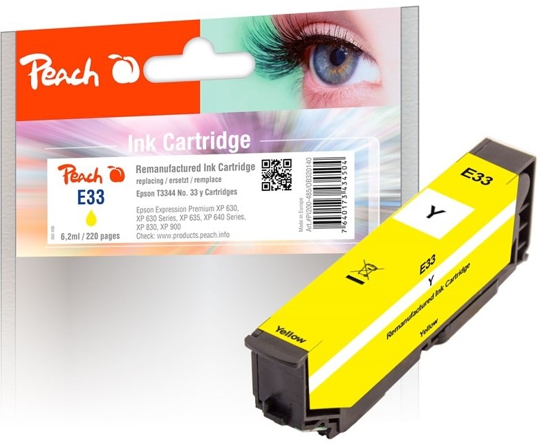 Inkoustová náplň Peach Epson 33, T3344, 330 stran - žlutá