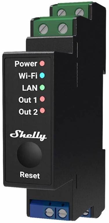 Modul Shelly Pro 2PM, spínací modul 2x 16A na DIN lištu, měření spotřeby, WiFi