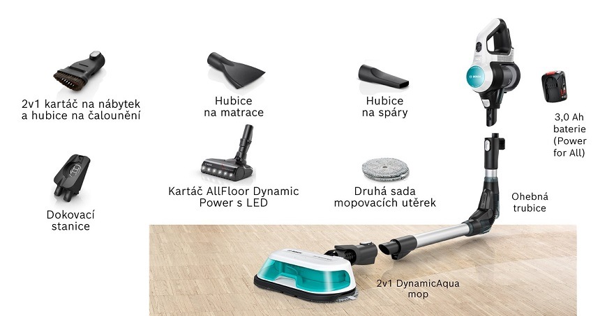 Tyčový vysavač Bosch Unlimited 7 ProHygienic Aqua BCS71HYG2 bílý BOSBCS71HYG2-prislusko
