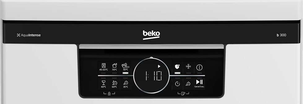 Myčka nádobí Beko BDFS26040WQ bílá Detail ovládacího panelu myčky nádobí Beko