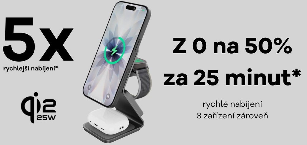 Bezdrátová nabíječka Cubenest SQ314 Qi2.2 3v1 s MagSafe šedá Bezdrátová nabíječka Cubenest SQ314 Qi2.2 3v1 s MagSafe šedá