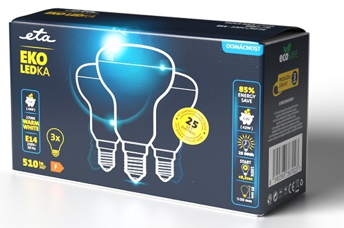 Žárovka LED ETA EKO LEDka reflektor 6W, E14, teplá bílá, 3ks žárovka ETAR50W6WW3P, úsporná, LED