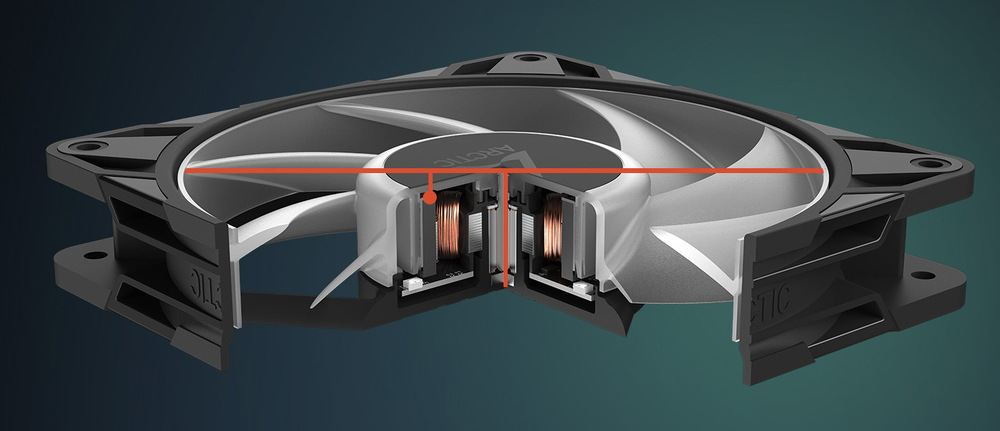 Ventilátor Arctic Cooling P12 Pro ARGB černý SOTA mikrořadič optimalizuje chod motoru a chrání přístroj před proudovými špičkami