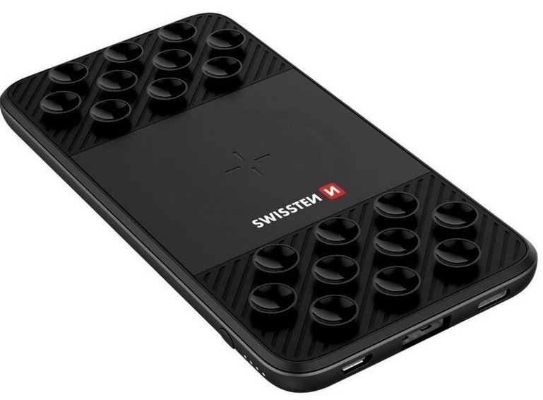 Powerbanka Swissten Slim 5000mAh, USB-C, lightning, bezdrátové nabíjení černá