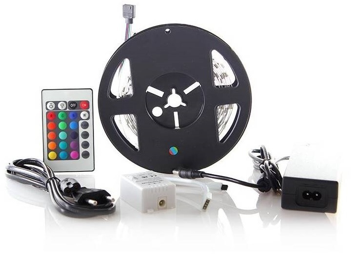 LED pásek Solight RGB, 3m, sada s 12V adaptérem a dálk. ovladačem, 7,2W/m, IP20 LED pásek Solight RGB