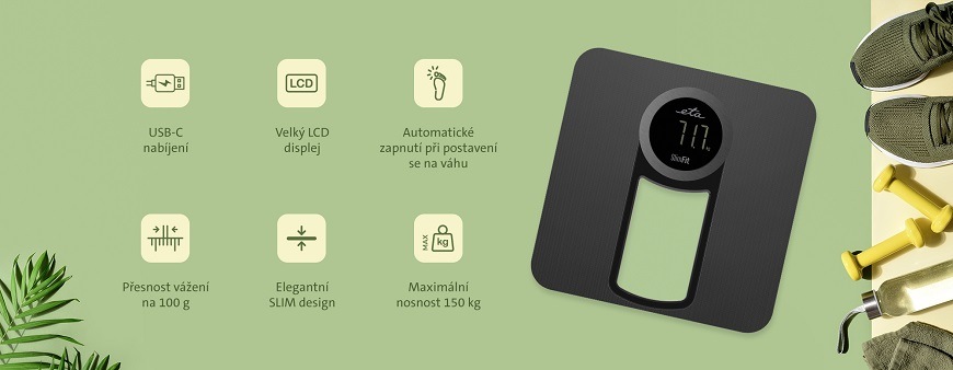 Osobní váha ETA SlimFit 9781 90000 černá Osobní váha ETA SlimFit 9781 90000, funkce
