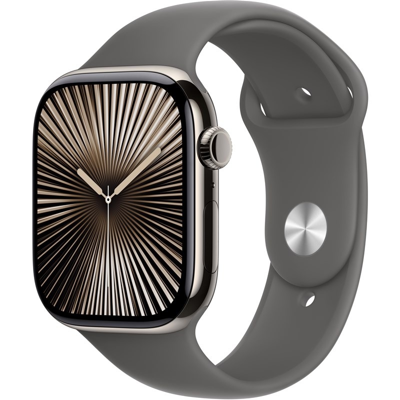 Chytré hodinky Apple Watch Series 10 GPS + Cellular 42mm pouzdro z přírodního titanu - skálově šedý sportovní řemínek - S/M