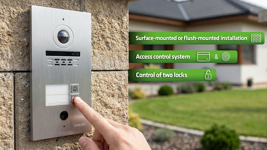 Dveřní videotelefon Evolveo ID-2, pro dva byty s RFID, otiskem prstu a podporou ONVIF kamer černý/nerez Dveřní videotelefon Evolveo ID-2, 2drátový s RFID, otiskem prstu a podporou ONVIF kamer - černý/nerez