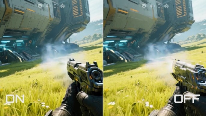 Herní monitor GIGABYTE M27UP černý Rozmazaný vs. nerozmazaný snímek s vypnutým vs. zapnutým režimem Synchronizace stabilizátoru zaměřování