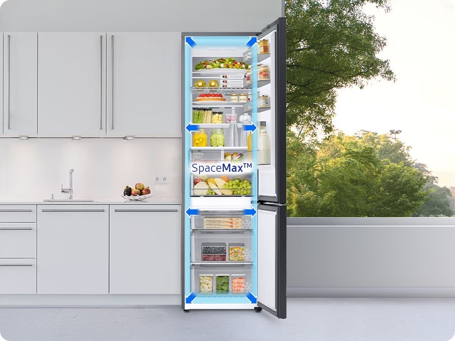Chladnička s mrazničkou Samsung RB38C7B6BS9/EF, Bespoke stříbrná Lednice se zakreslenou technologií SpaceMax