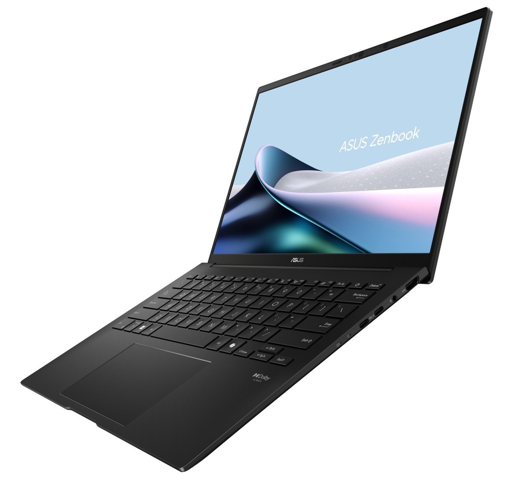Otevřený a zapnutý notebook Asus Zenbook 14