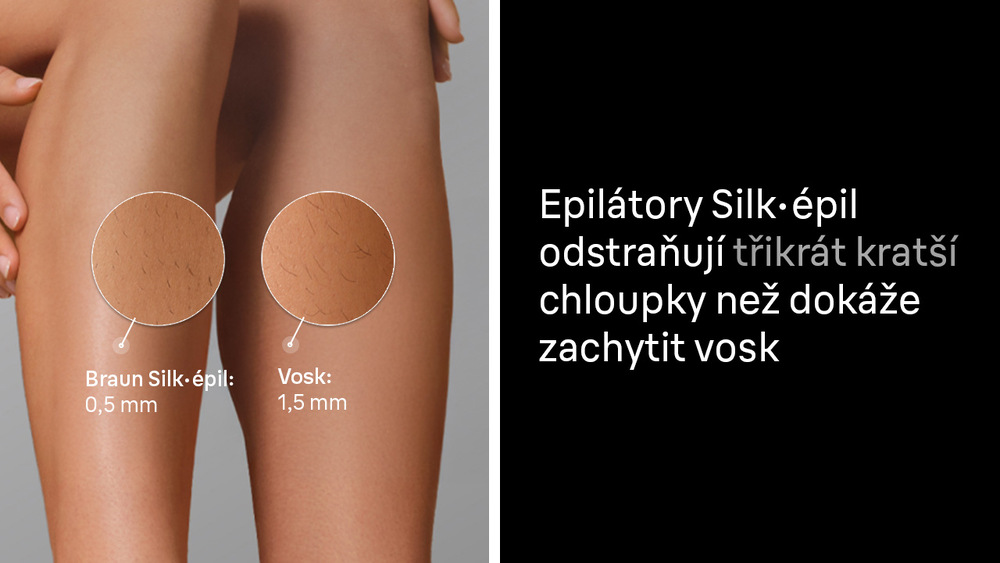 Dámská lýtka oholená epilátorem Braun Silk-épil 9 Skin Spa SES9-080 ve srovnání s voskem
