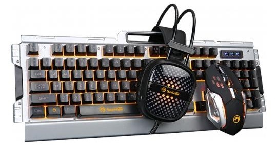 Klávesnice s myší Marvo CM303 + headset, CZ/SK stříbrná