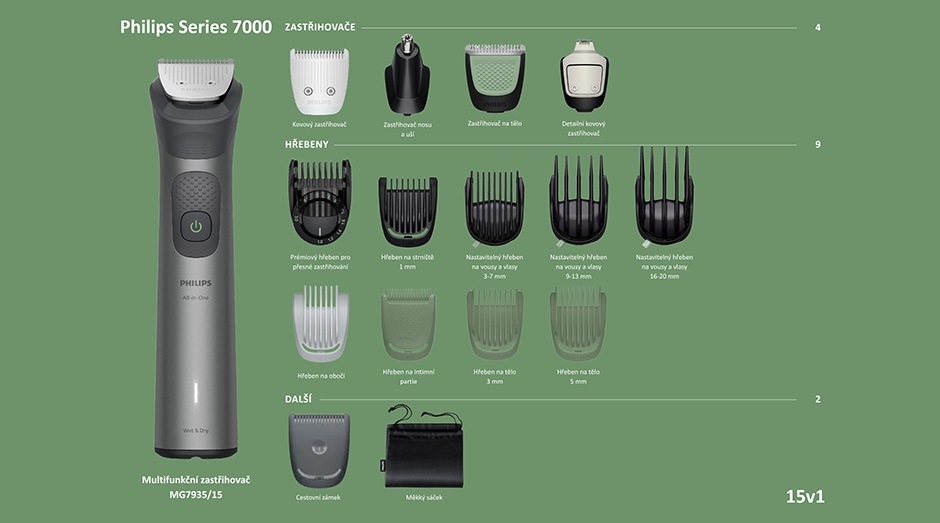 Multifunkční zastřihovač Philips MG7935/15 Series 7000 včetně vyměnitelných nástavců