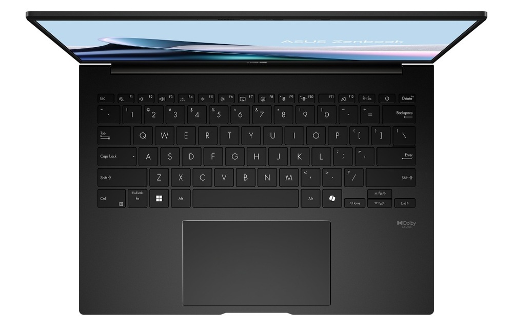 Notebook Asus Zenbook 14 OLED černý Pohled shora na klávesnici notebooku Asus Zenbook 14