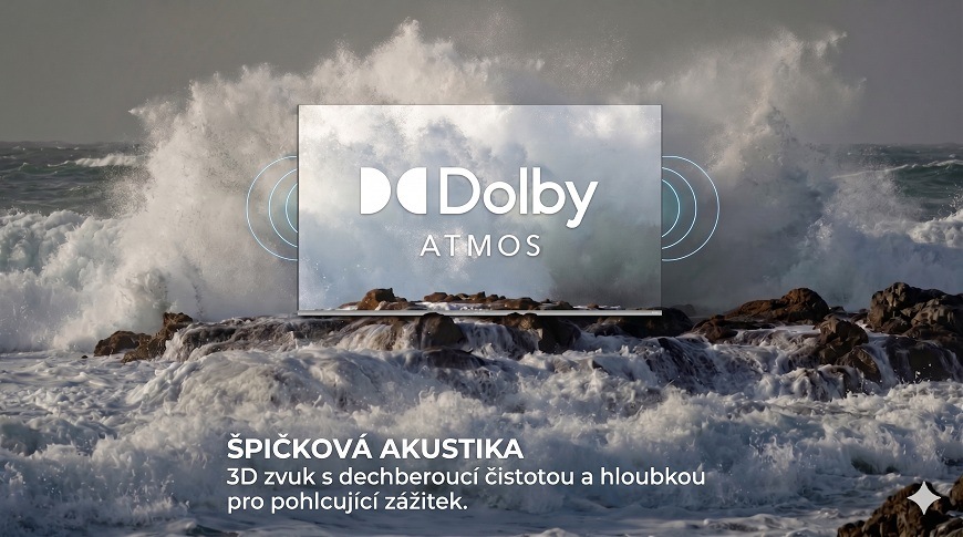 Televize Haier H55S90GUX televize na rozbouřeném moři a zvukové vlny dolby atmos