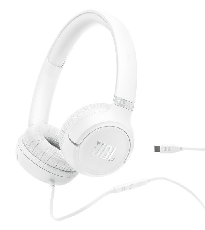 Sluchátka JBL Tune 530, USB-C, bílá barva.