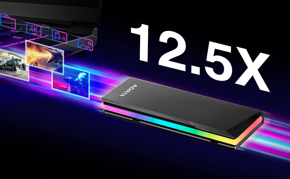 Externí rámeček ADATA EC700G M.2, USB-C 3.2 Gen 2, RGB černý Externí rámeček ADATA EC700G M.2, USB-C 3.2 Gen 2, RGB má port USB 3.2 Gen2