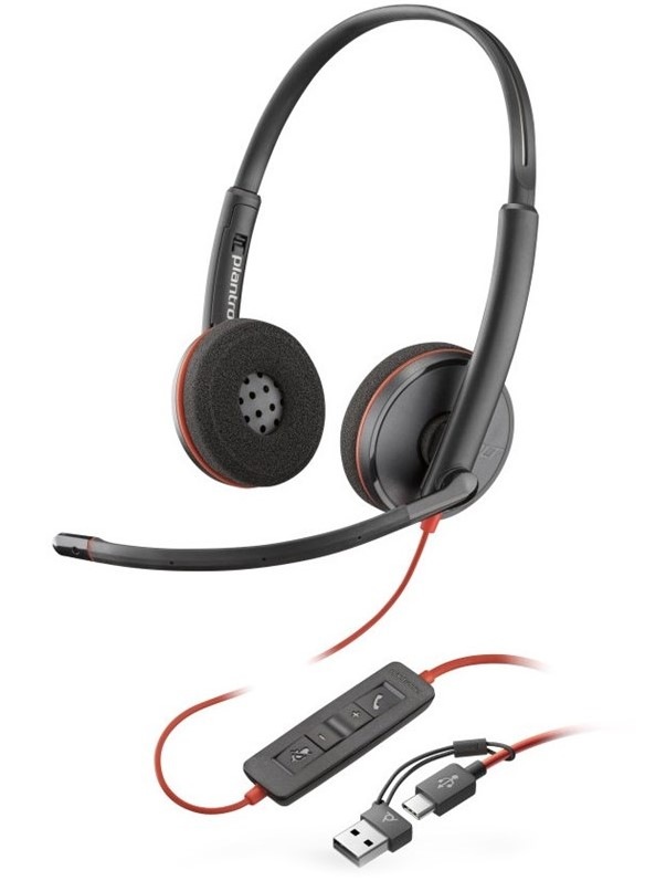 Headset HP Poly Blackwire 3220, USB-C/A adaptér, stereo černý