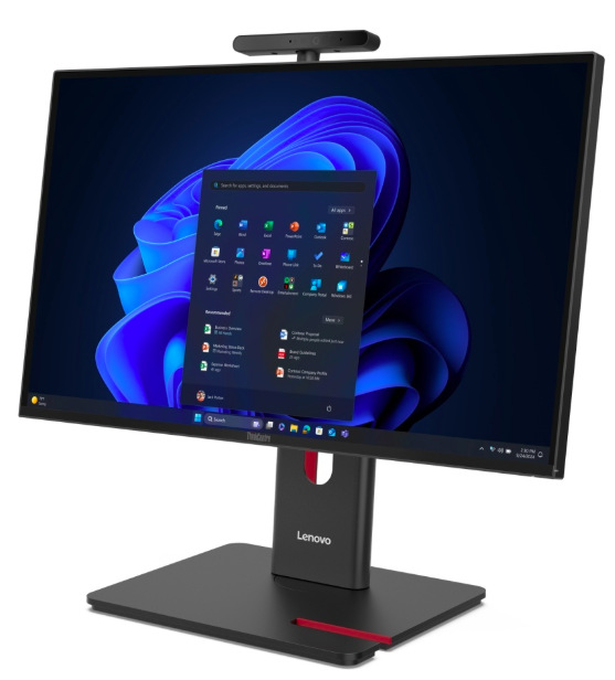 Přední pohled na All In One Lenovo ThinkCentre M90a Gen 6 s IPS displejem a webkamerou