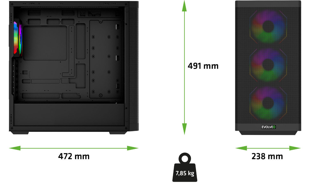 Podpora vodního chlazení 360 mm, 7 PCI slotů a chytrý cable management připraví sestavu na upgrade